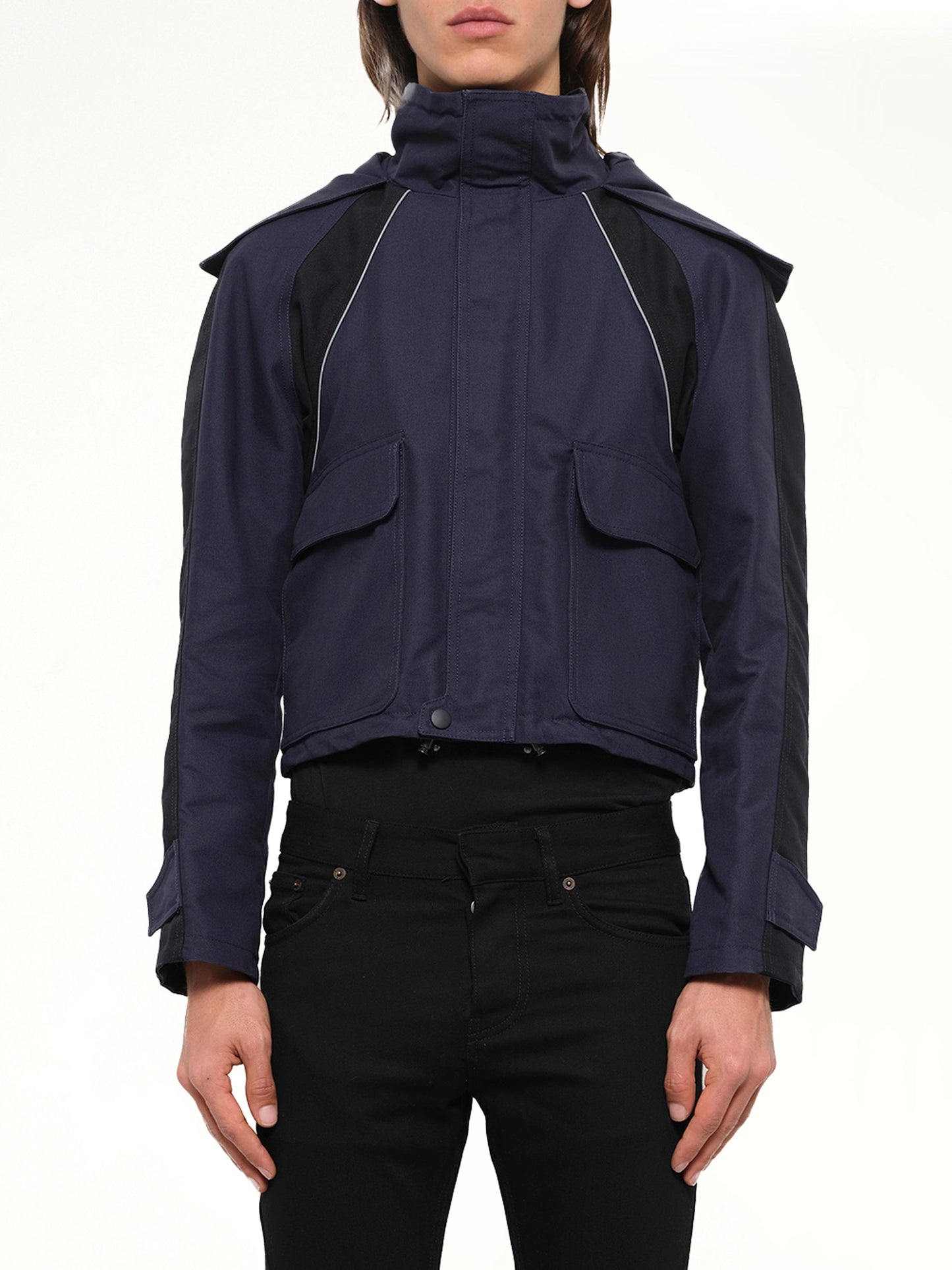 Image of a model wearing Outerwear. Product name - Cenevas Ski Parka in Navy colour by brand - BALENCIAGA