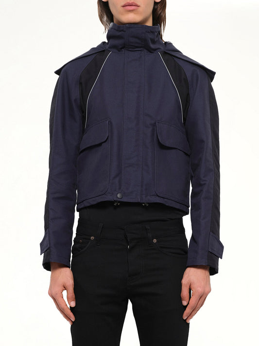 Image of a model wearing Outerwear. Product name - Cenevas Ski Parka in Navy colour by brand - BALENCIAGA