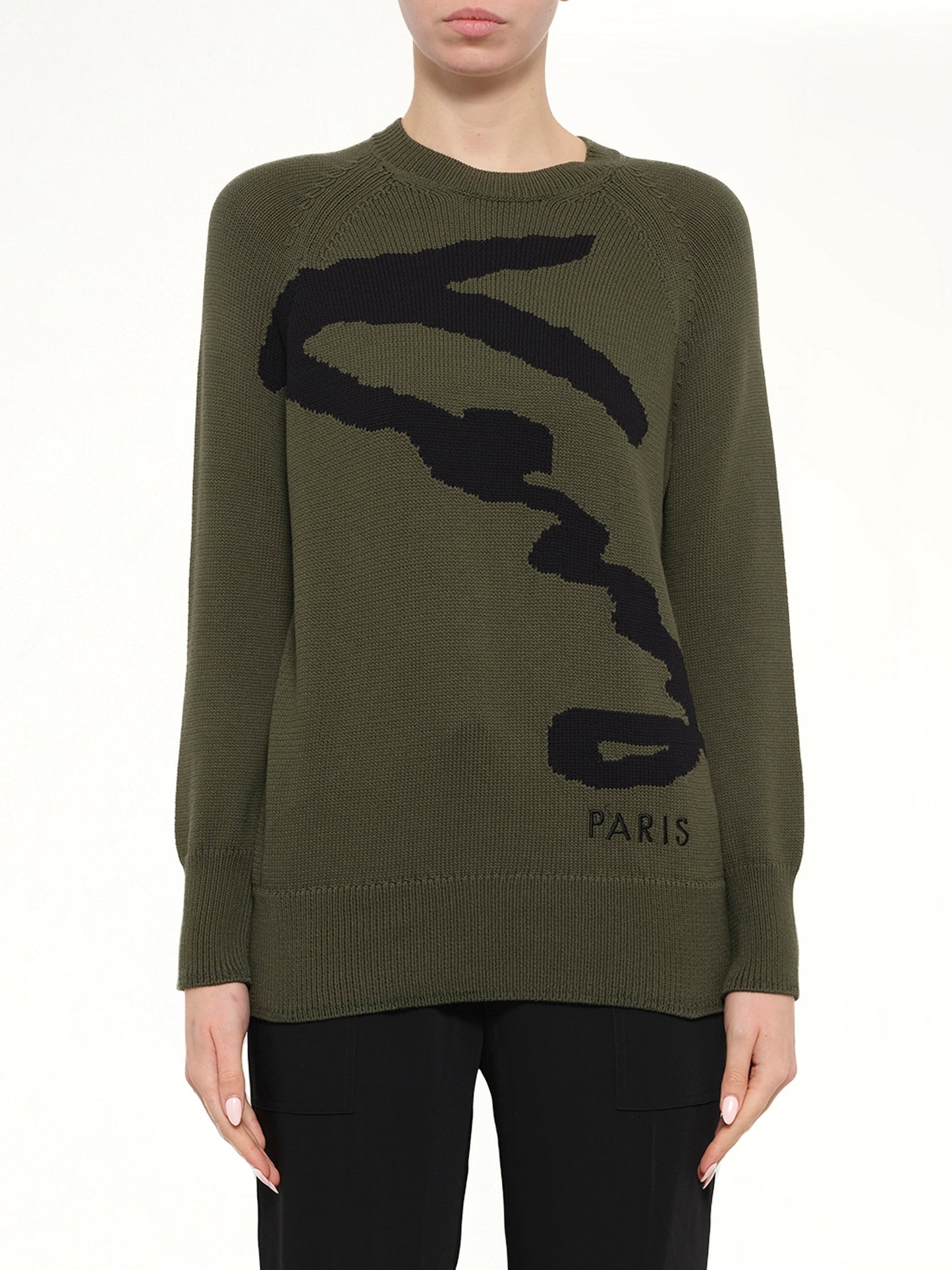 Image of a model wearing Outerwear. Product name - Crew Neck in Khaki colour by brand - KENZO