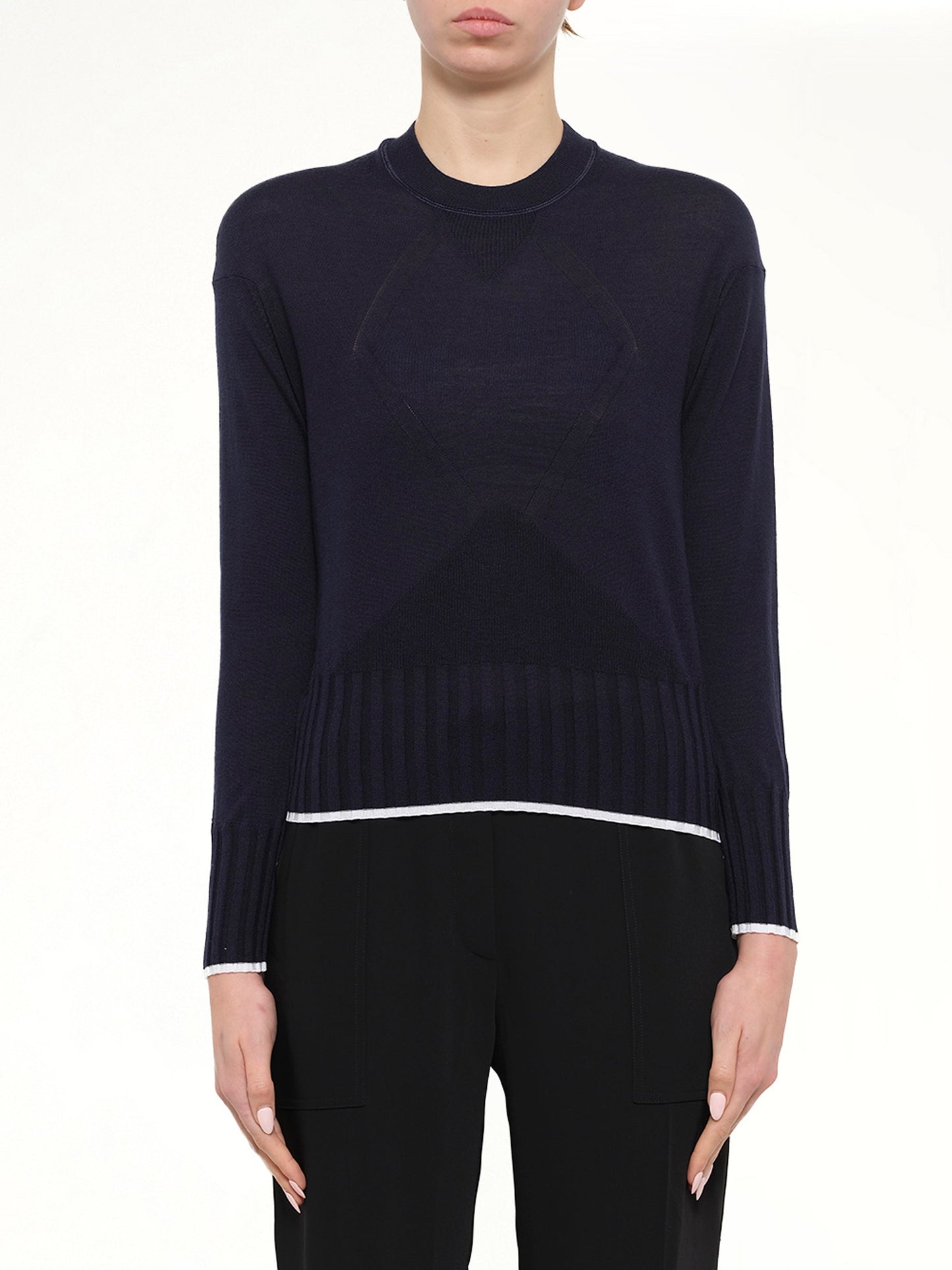 Image of a model wearing Outerwear. Product name - Crew Neck in Midnight colour by brand - KENZO