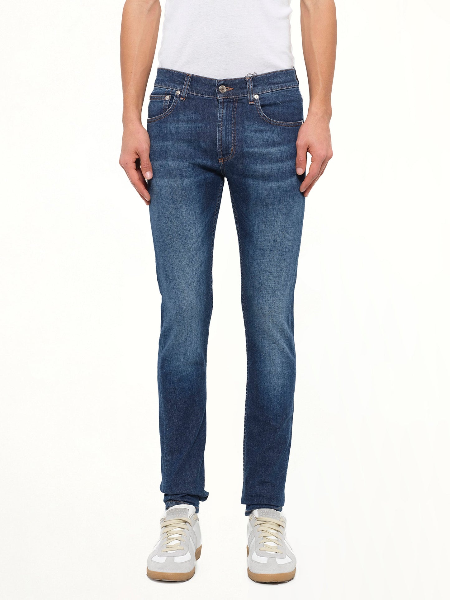 Image of Jeans. Product name - Fitted Jeans in Indigo colour by brand - ALEXANDER MCQUEEN