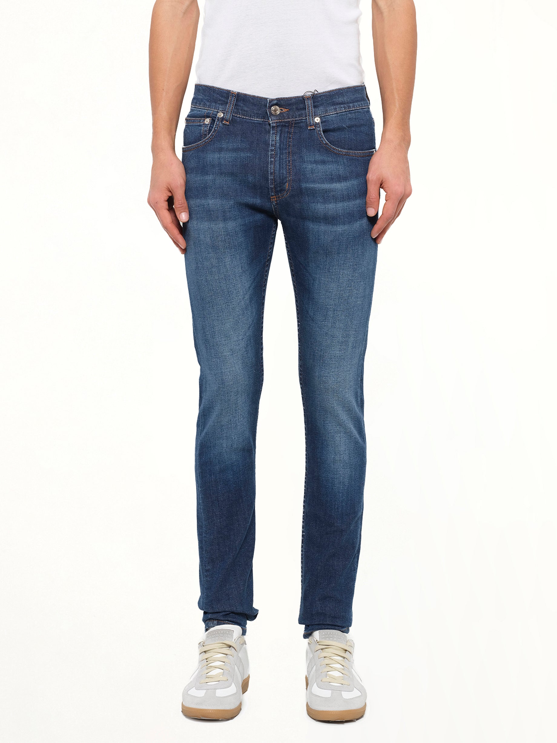 Image of Jeans. Product name - Fitted Jeans in Indigo colour by brand - ALEXANDER MCQUEEN