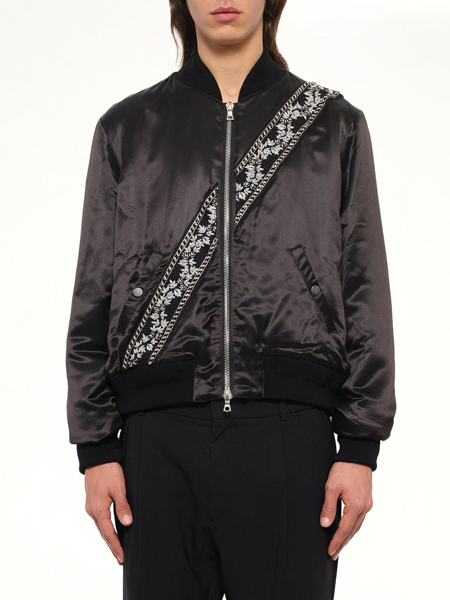 Image of Coats & Jackets. Product name - Guitar Strap Bomber Jacket in Black colour by brand - AMIRI