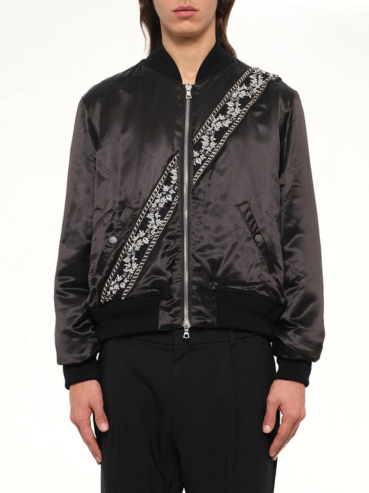 Image of Coats & Jackets. Product name - Guitar Strap Bomber Jacket in Black colour by brand - AMIRI