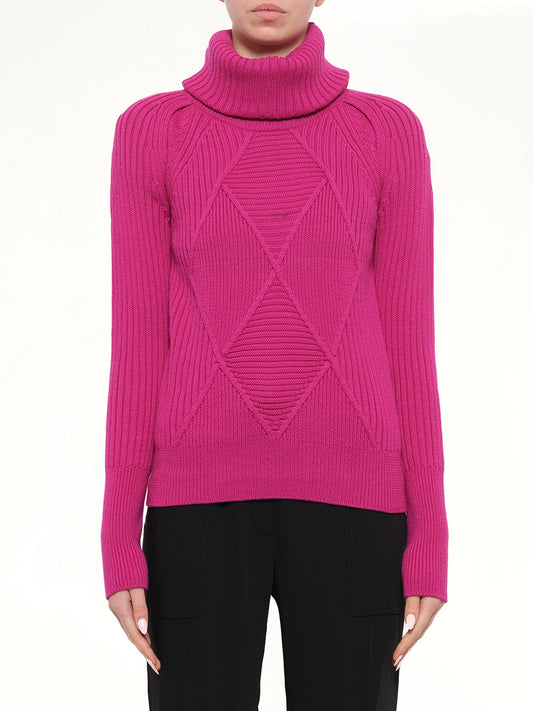 Image of a model wearing Outerwear. Product name - High Neck in Fuchsia colour by brand - KENZO
