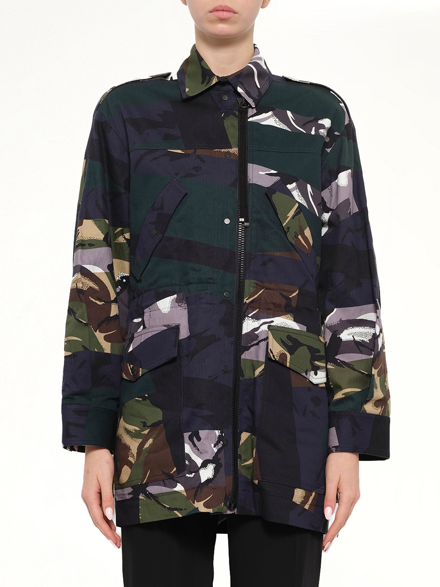 Image of a model wearing Outerwear. Product name - Kenzo Coat in Blue colour by brand - KENZO