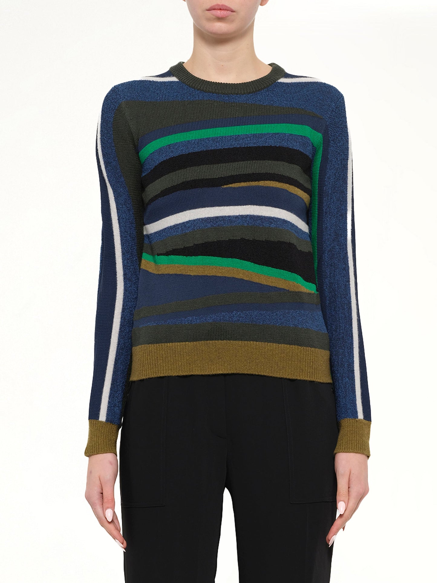 Image of a model wearing Outerwear. Product name - Kenzo Crew Neck in Navy colour by brand - KENZO