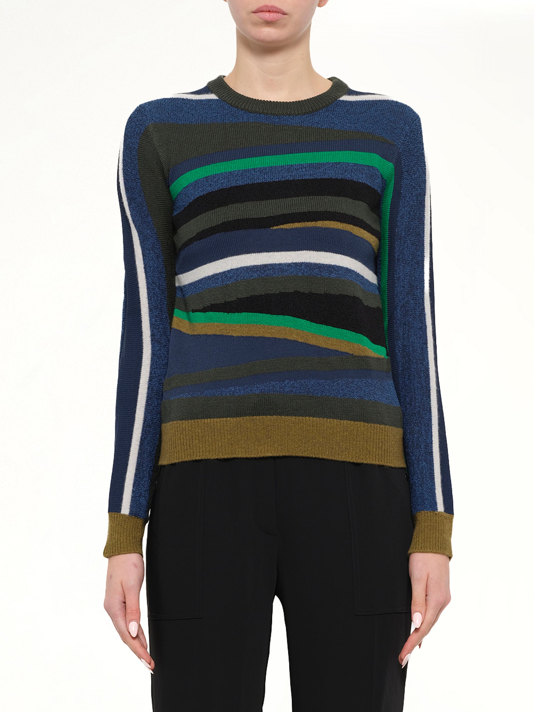 Image of a model wearing Outerwear. Product name - Kenzo Crew Neck in Navy colour by brand - KENZO