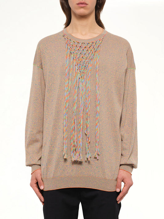 Image of a model wearing Outerwear. Product name - Loewe x Paula Net Sweater in Multicolour colour by brand - LOEWE