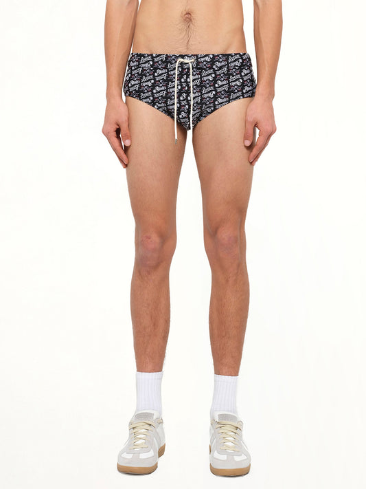 Image of Activewear. Product name - Loewe x Paula Printed Swim Briefs in Black colour by brand - LOEWE