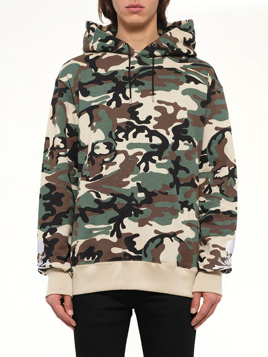 Image of a model wearing Outerwear. Product name - Mastermind Classic Sweatshirt in Camo colour by brand - MASTERMIND