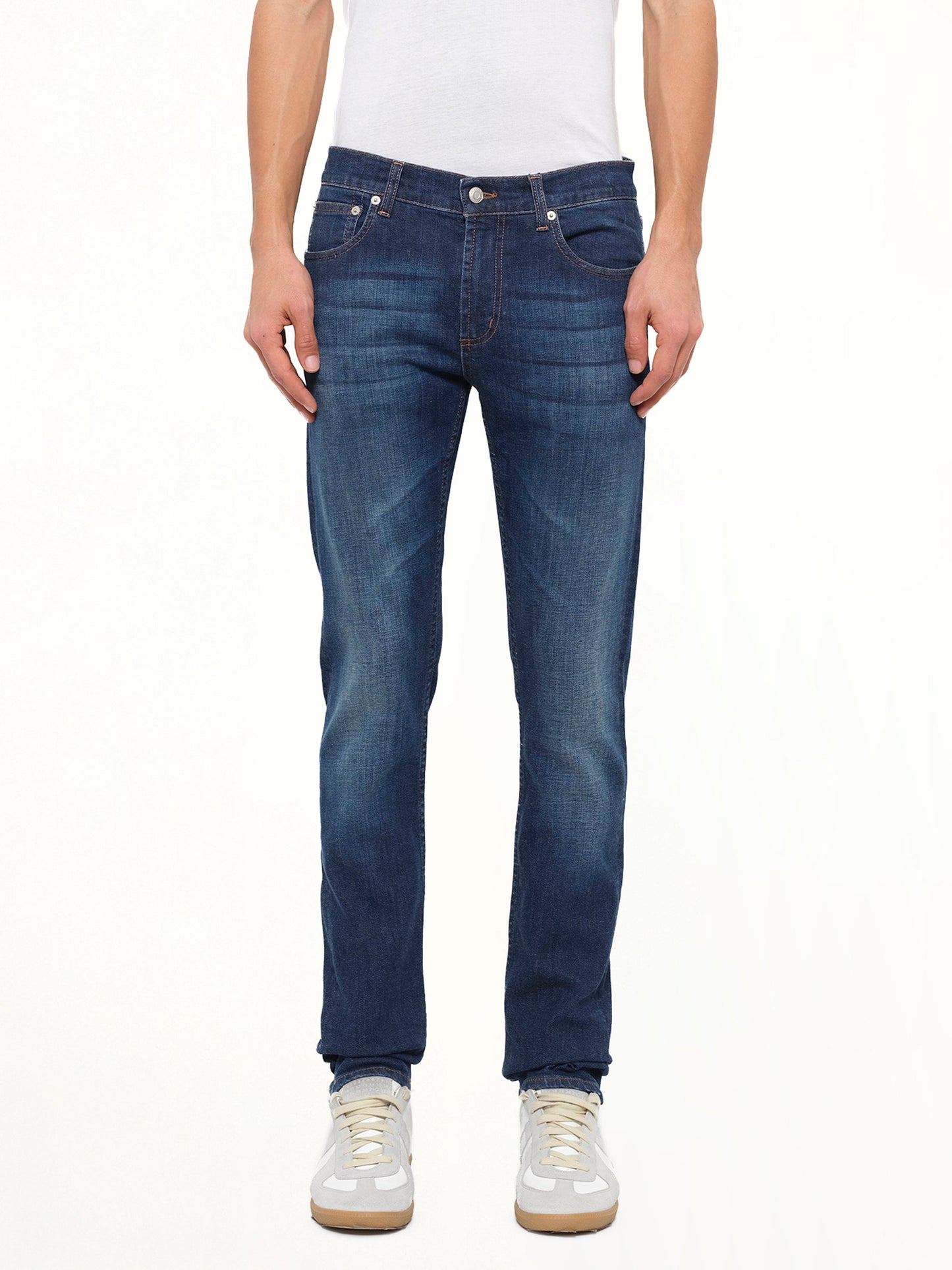 Image of Jeans. Product name - Stonewash Jeans in Indigo colour by brand - ALEXANDER MCQUEEN