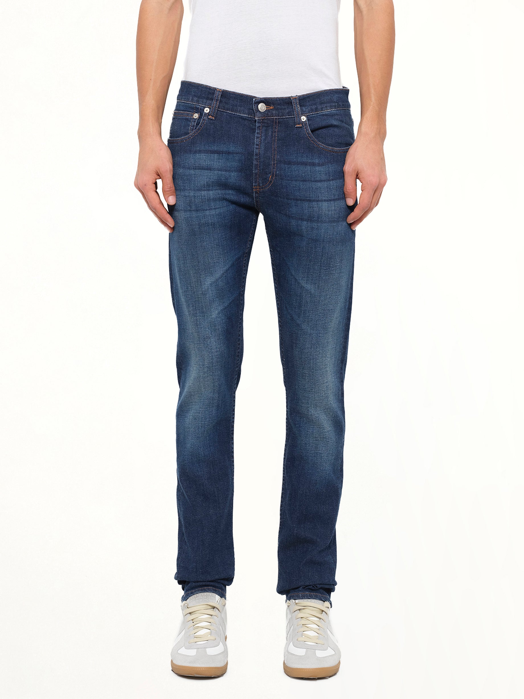 Image of Jeans. Product name - Stonewash Jeans in Indigo colour by brand - ALEXANDER MCQUEEN