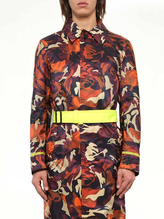 Image of a model wearing Outerwear. Product name - Stripe Ro Coat in Orange colour by brand - ALEXANDER MCQUEEN