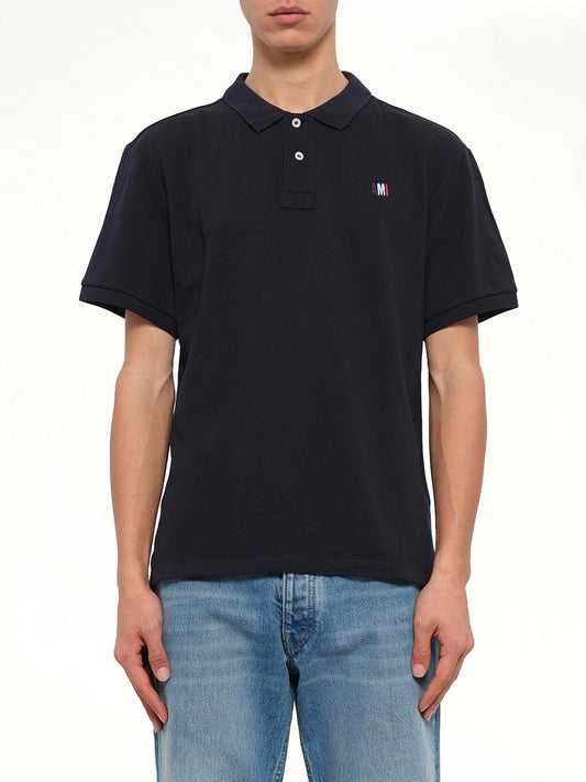 Image of a model wearing Tops. Product name - Buttoned Polo in Navy colour by brand - MIX