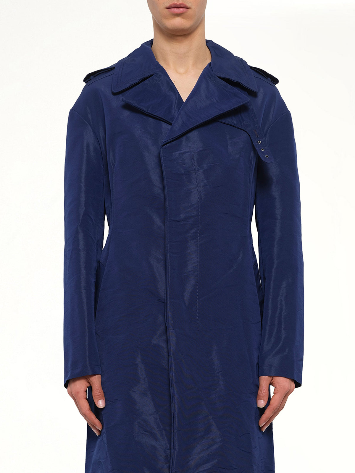 Image of a model wearing Outerwear. Product name - Coat Airy in Blue colour by brand - LANVIN