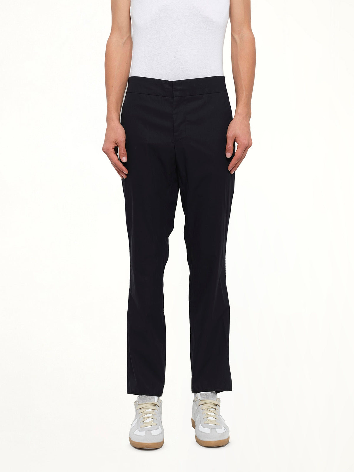 Image of a model wearing Pants. Product name - Flare And Zipped Pant in Black colour by brand - LANVIN