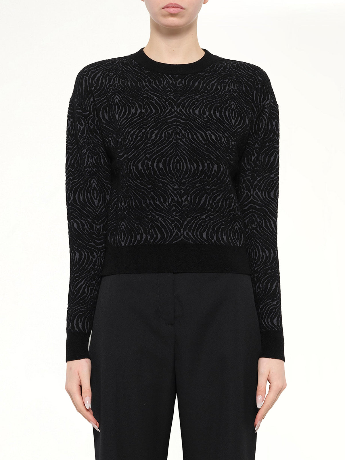 Image of a model wearing Outerwear. Product name - Lanvin Knit Top in Black colour by brand - LANVIN