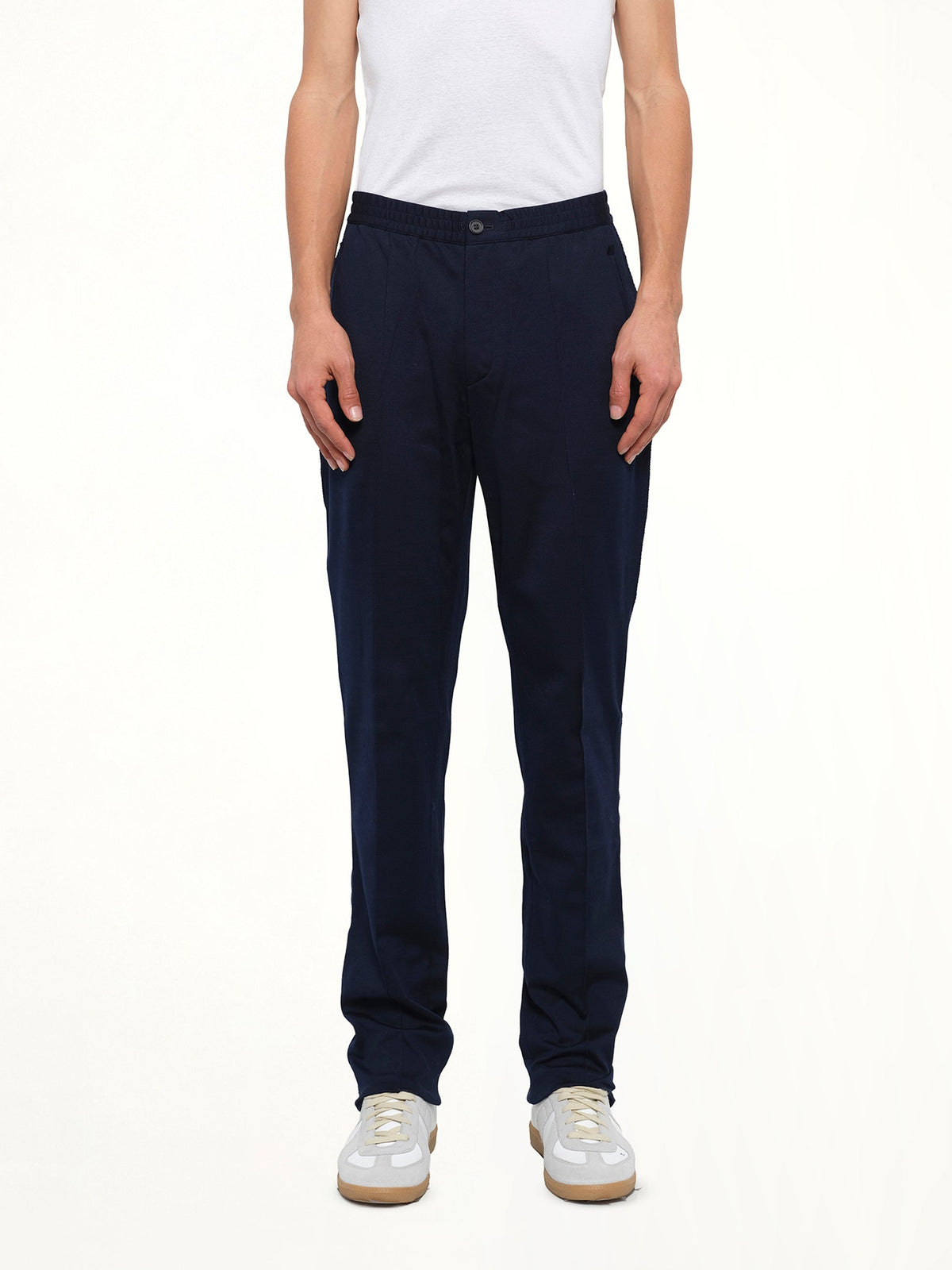 Image of a model wearing Pants. Product name - Straight Pant in Blue colour by brand - LANVIN
