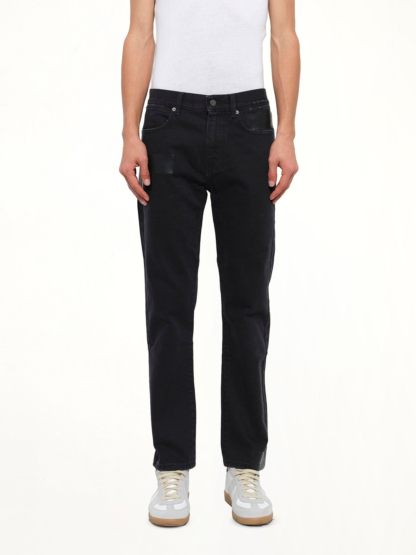 Image of Jeans. Product name - Taped Slim Fit Jeans in Black colour by brand - MCQ