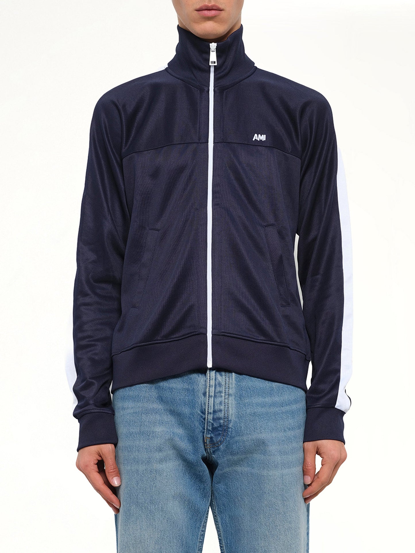 Image of a model wearing Outerwear. Product name - Zipped Sweatshirt in 410 colour by brand - MIX