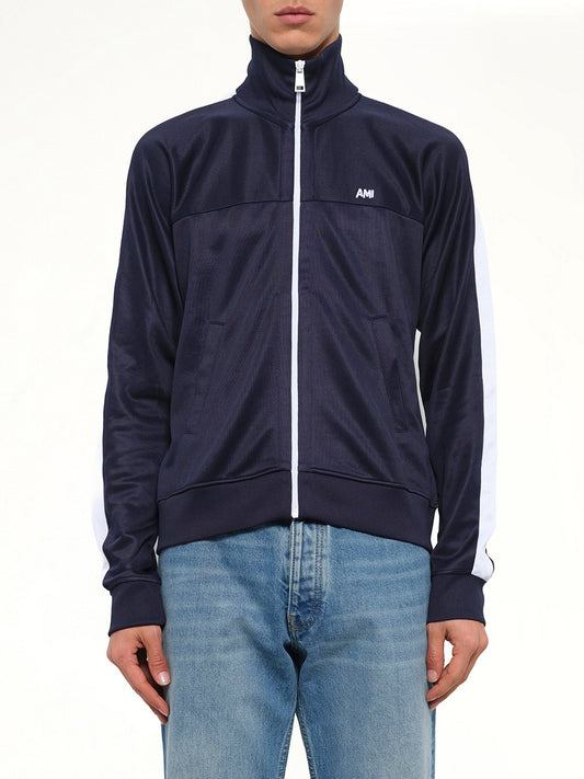 Image of a model wearing Outerwear. Product name - Zipped Sweatshirt in 410 colour by brand - MIX
