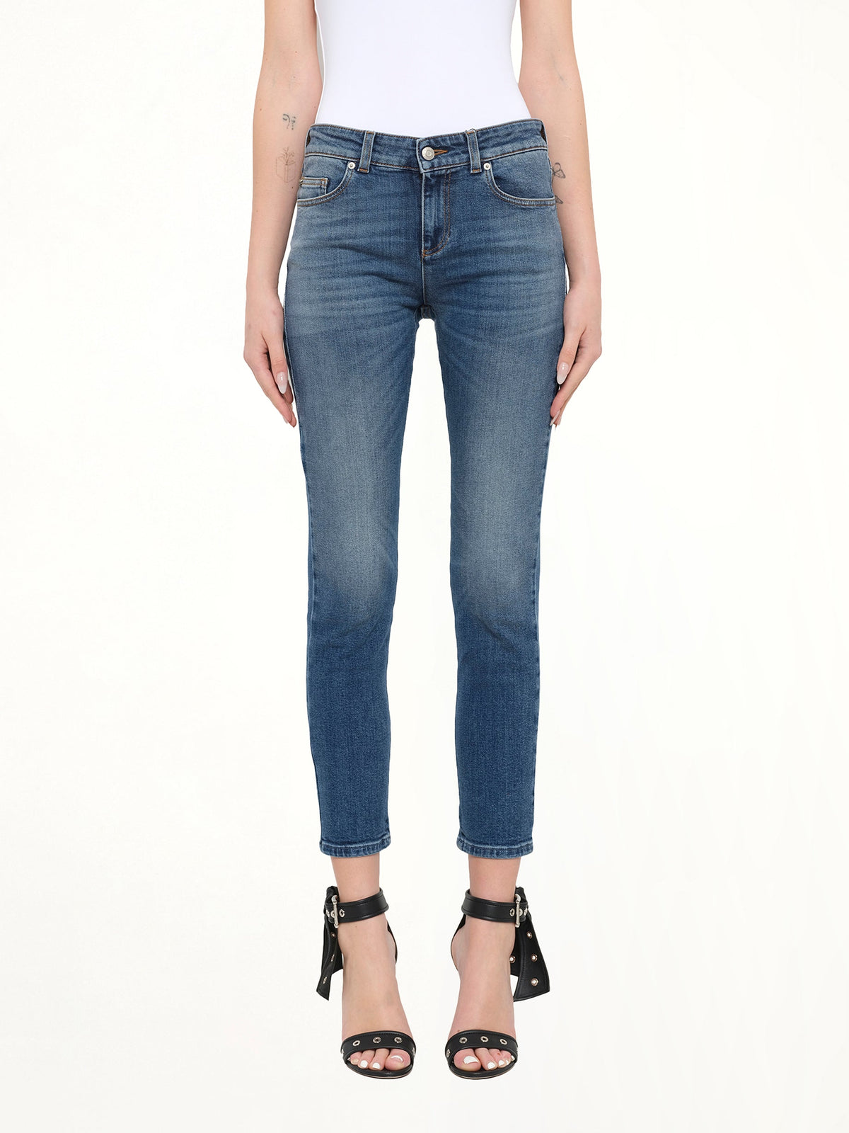 Image of Jeans. Product name - Alexander McQueen Embroidered Denim Jeans in Blue colour by brand - ALEXANDER MCQUEEN