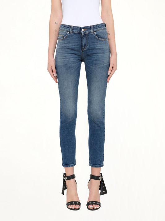 Image of Jeans. Product name - Alexander McQueen Embroidered Denim Jeans in Blue colour by brand - ALEXANDER MCQUEEN