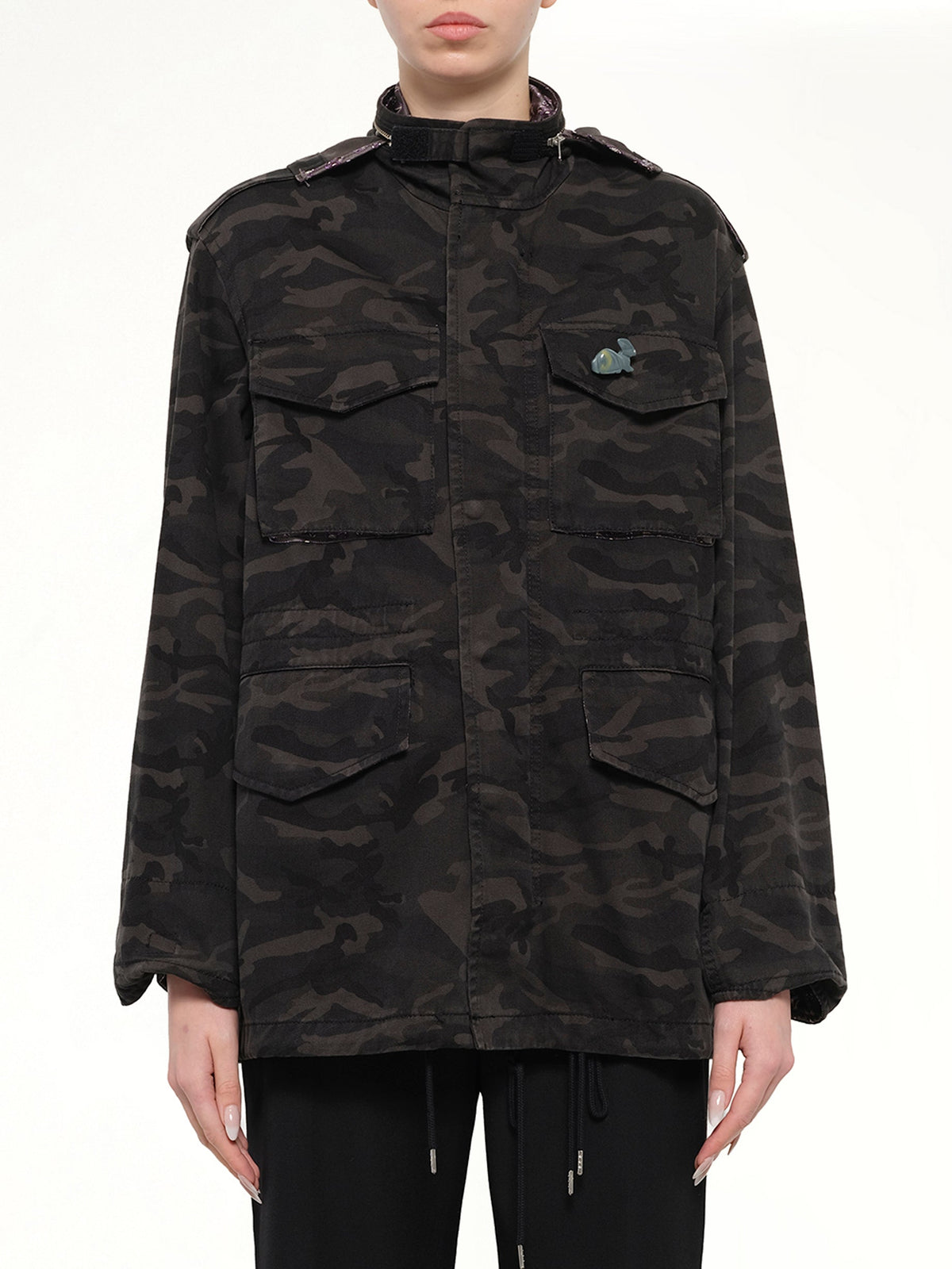 Image of Shirts. Product name - Anorak Jacket with Pin & Bow in Black colour by brand - MARC JACOBS