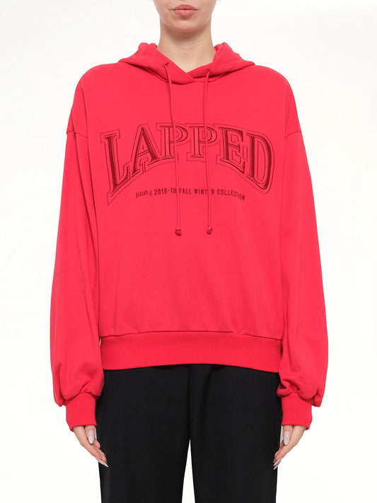 Image of a model wearing Outerwear. Product name - Hoodie in Red colour by brand - JUUNJ