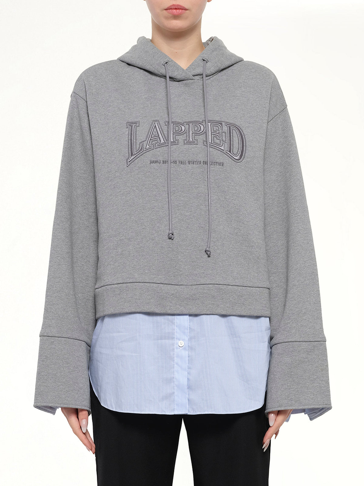 Image of a model wearing Outerwear. Product name - Juunj Hoodie in Grey colour by brand - JUUNJ