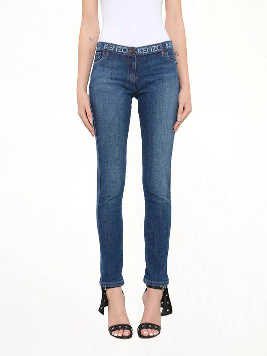 Image of a model wearing Pants. Product name - Kenzo Trousers in Navy colour by brand - KENZO