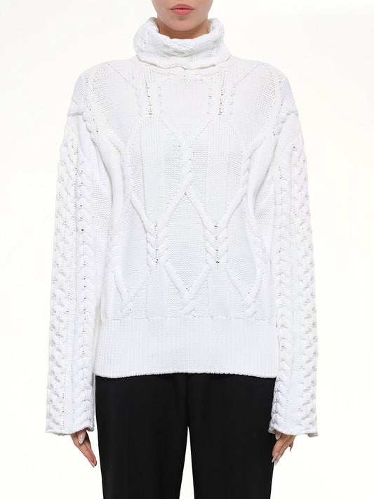 Image of a model wearing Outerwear. Product name - Knitwear in White colour by brand - JUUNJ