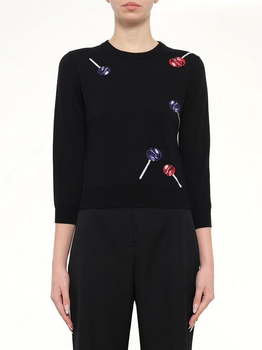 Image of a model wearing Outerwear. Product name - Loewe Lollipops Sweatshirt in Black colour by brand - LOEWE
