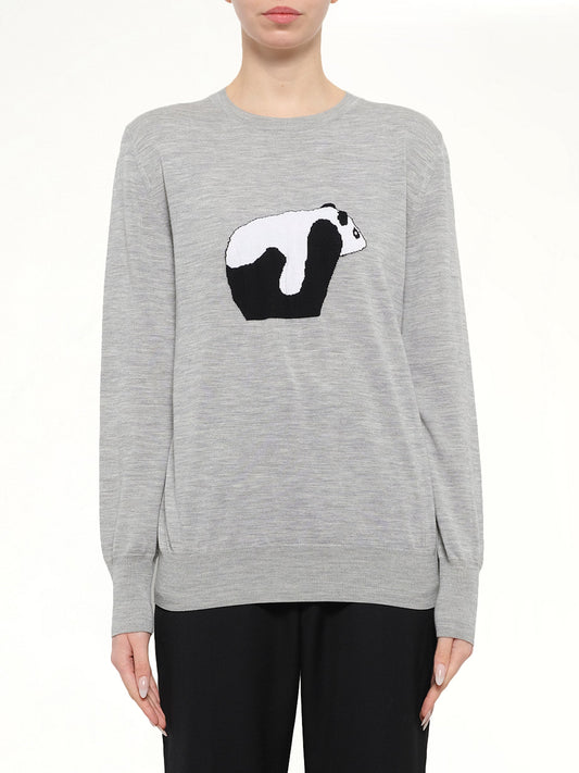 Image of a model wearing Outerwear. Product name - Loewe Panda Sweatshirt in Grey colour by brand - LOEWE