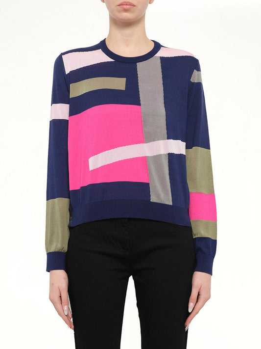 Image of a model wearing Tops. Product name - Long Sleeve Top in Multicolour colour by brand - KENZO