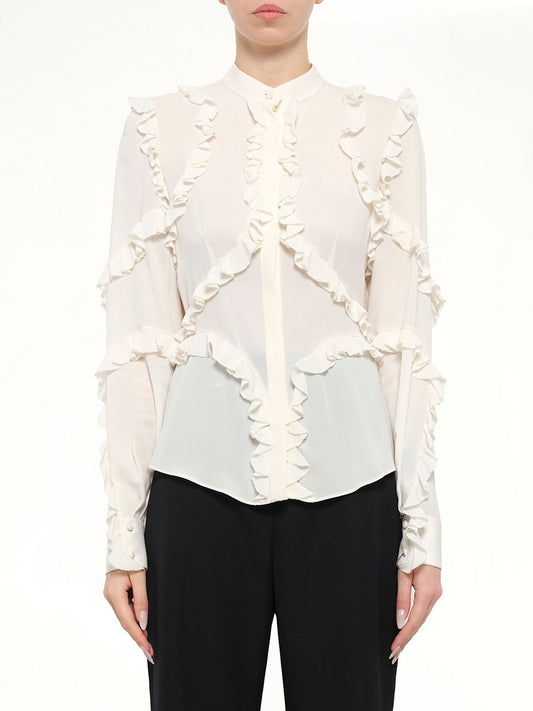Image of Blouses. Product name - Ruffle Long Sleeve Shirt in White colour by brand - ALEXANDER MCQUEEN