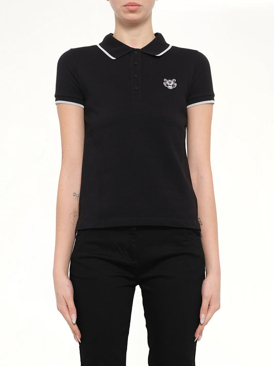 Image of a model wearing Tops. Product name - Tiger Polo in Black colour by brand - KENZO
