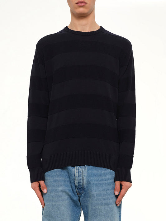 Image of a model wearing Outerwear. Product name - Crew Neck Sweatshirt in Navy colour by brand - MIX