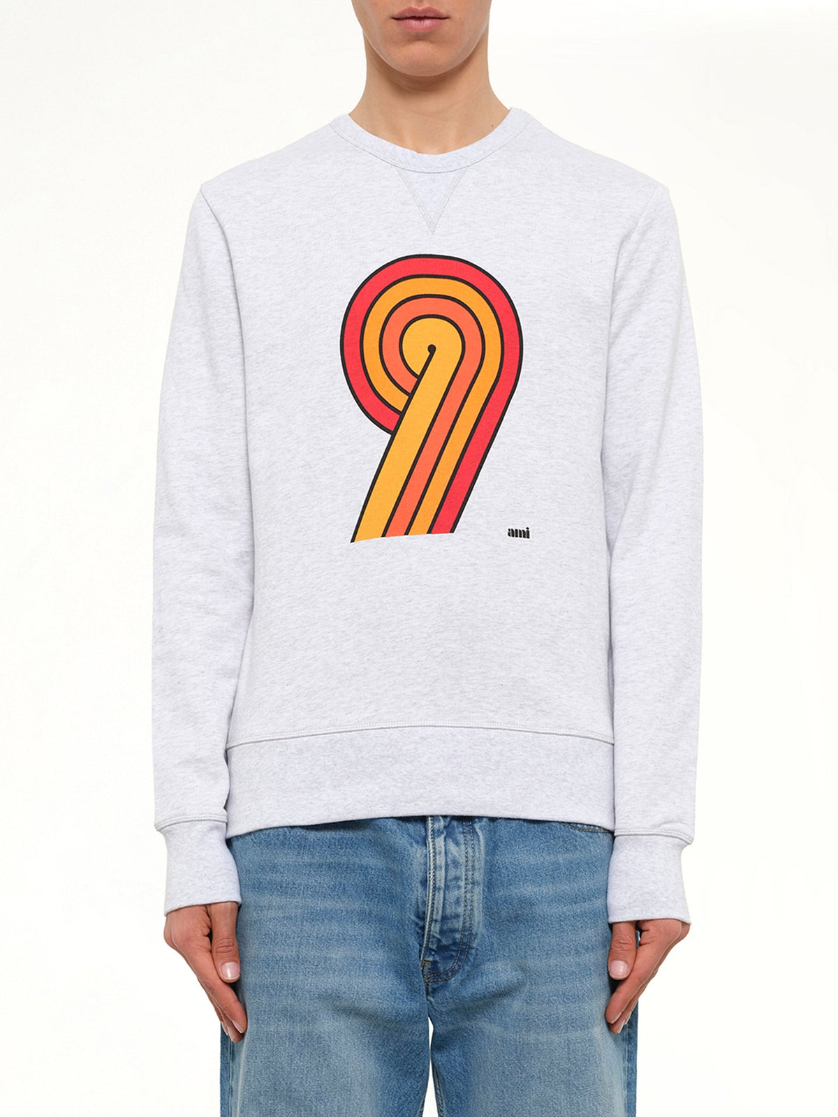 Image of a model wearing Outerwear. Product name - Crew Sweatshirt in Grey colour by brand - MIX