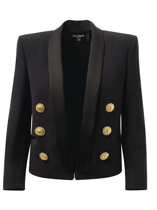 BALMAIN 6 BTN Satin GDP Jacket (Black)