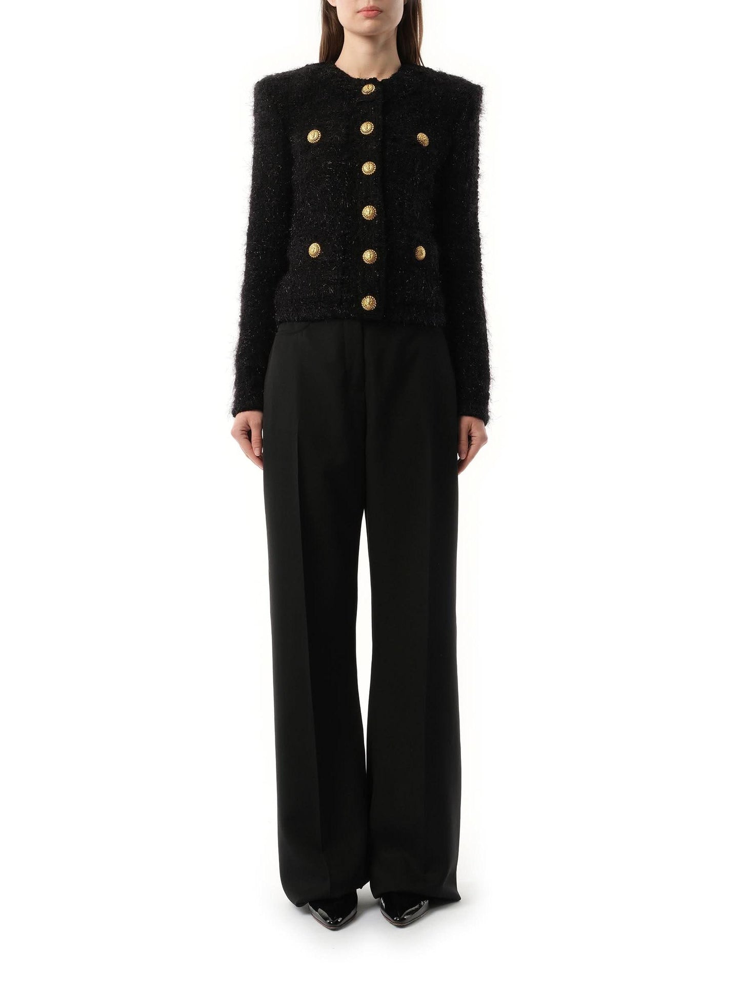 BALMAIN Buttoned Maze Tweed Jacket (Black)