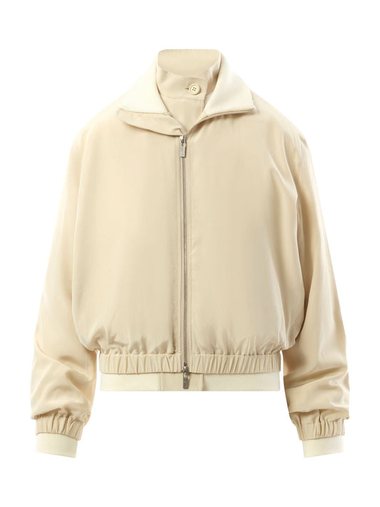 HELMUT LANG Silk Zip Bomber Jacket (Brown)