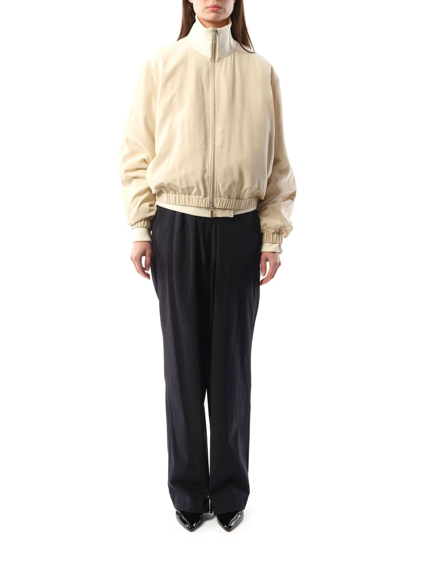 HELMUT LANG Silk Zip Bomber Jacket (Brown)