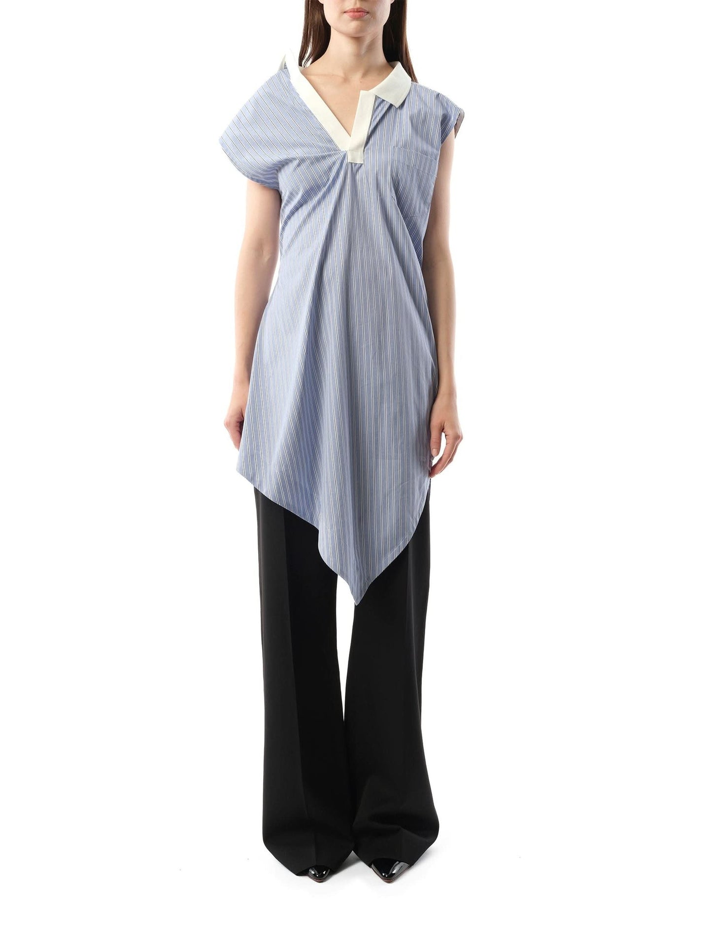 SACAI Cotton Poplin Polo Shirt (Blue)