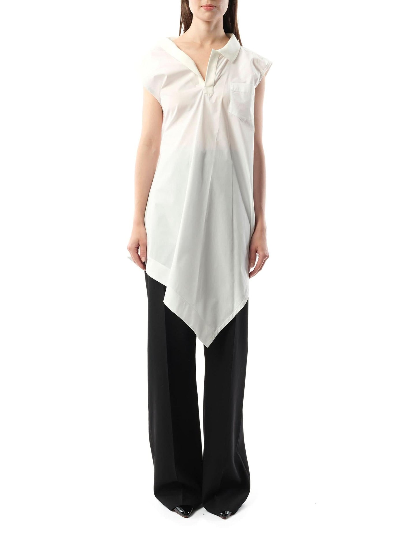 SACAI Cotton Poplin Polo Shirt (White)