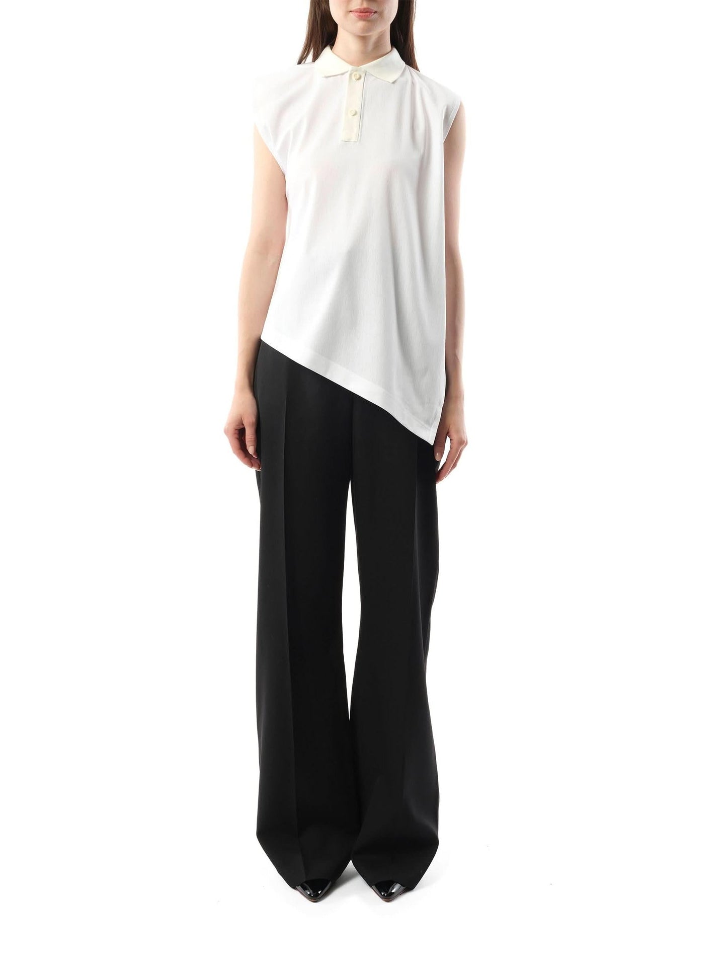 SACAI Cotton Poplin x Cotton Jersey Polo (White)
