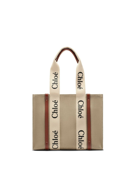 Image of Bags. Productname: CHLOE Medium Eco Woody Tote Bag with Strap in WHITE colour by brand - CHLOE