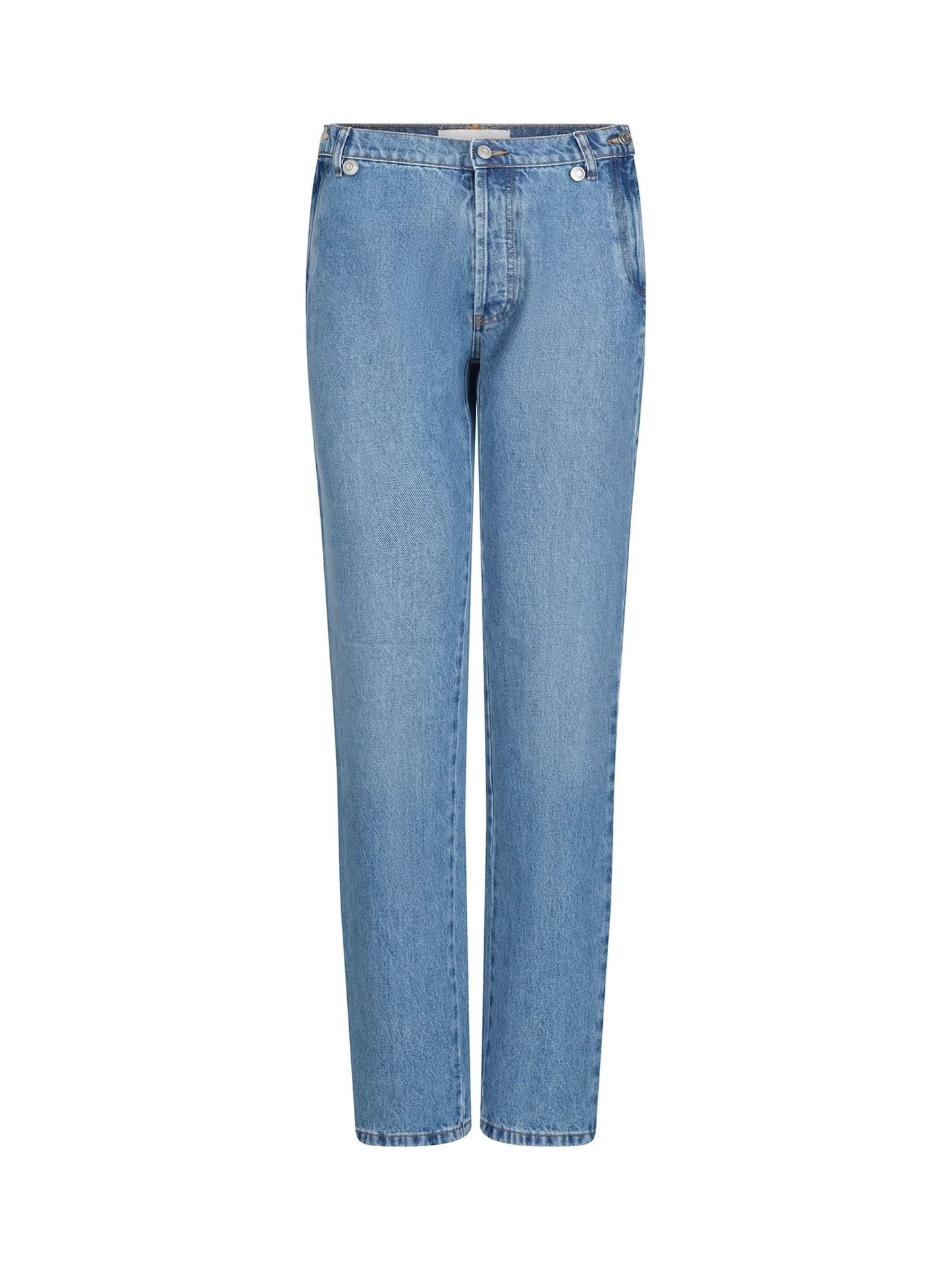 Image of a model wearing Denim. Productname: COPERNI Open Hip Denim Trousers in Washed Blue colour by brand - COPERNI