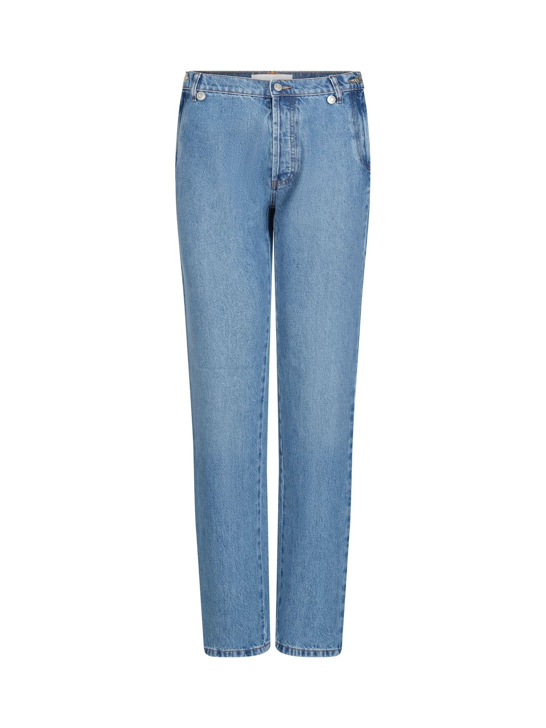 Image of a model wearing Denim. Productname: COPERNI Open Hip Denim Trousers in Washed Blue colour by brand - COPERNI